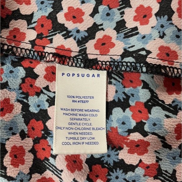 Short Mini Dress XL Daisy Flower Power Pockets Belt Red Blue V Neck Popsugar - Picture 8 of 10